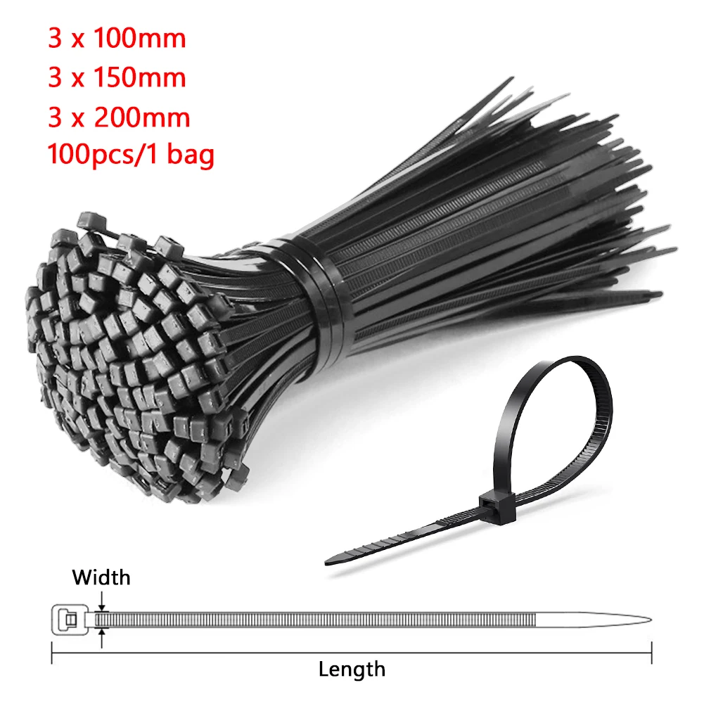 100PCS/bag 3x100mm 3x150mm 3x200mm Self-locking Nylon Super Strong Cable Zip Tie Cord Tidy Loop Wire strap Reusable Fasteners
100PCS/bag 3x100mm 3x150mm 3x200mm Self-locking Nylon Super Strong Cable Zip Tie Cord Tidy Loop Wire strap Reusable Fasteners
