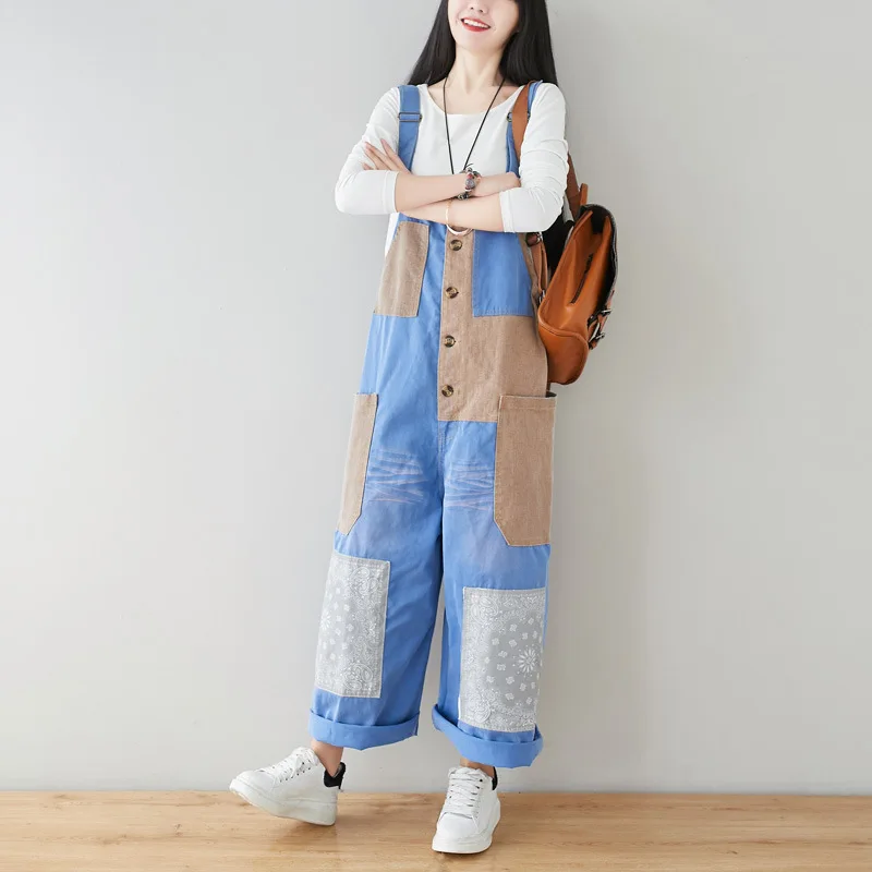 Women's plus size jeans spring wash white denim overalls plus size loose literary patch wide leg pants contrast color suspenders
Women's plus size jeans spring wash white denim overalls plus size loose literary patch wide leg pants contrast color suspenders