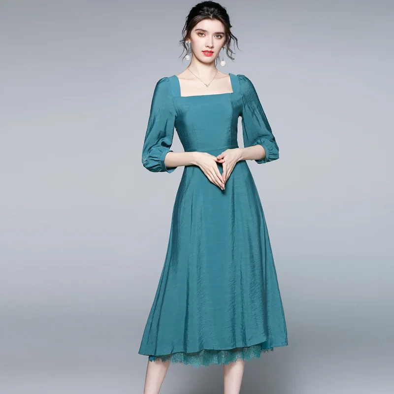 Women Dress Lace Tassel Square Collar Three Quarter Puff Sleeve Mid-Calf Length Haute Couture Vintage Elegant Fashion Style
Women Dress Lace Tassel Square Collar Three Quarter Puff Sleeve Mid-Calf Length Haute Couture Vintage Elegant Fashion Style
