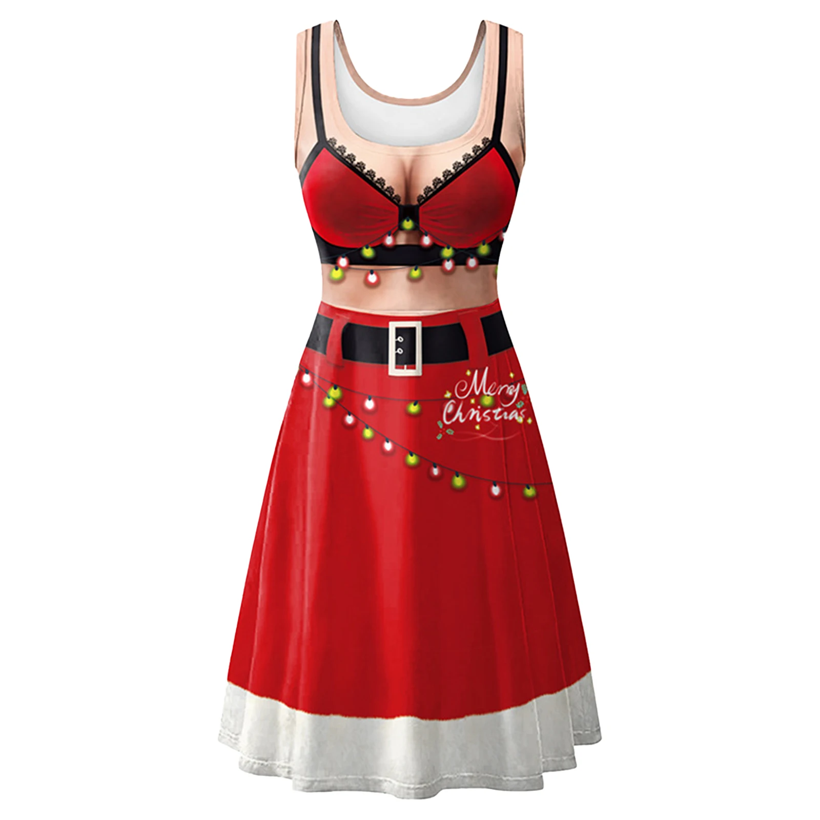 Women Christmas Costumes Mid-Calf Dresses 3D Printing U Neck Sleeveless Slim Fit Pleated Dress
Women Christmas Costumes Mid-Calf Dresses 3D Printing U Neck Sleeveless Slim Fit Pleated Dress