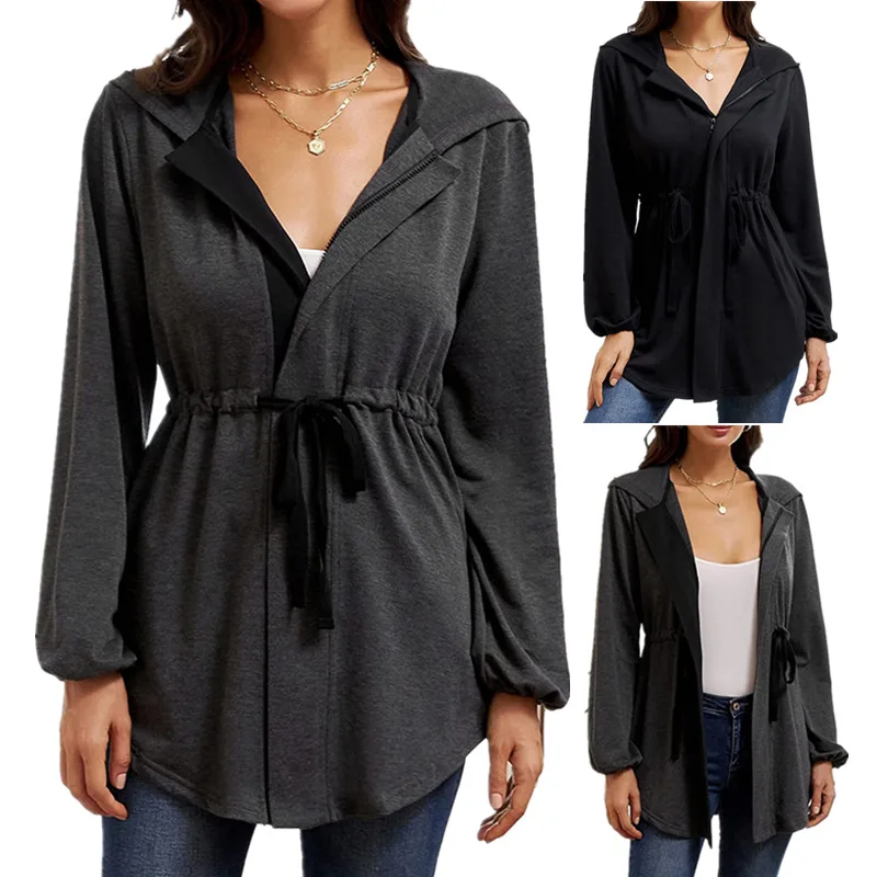 Women Solid Jacket Coat 2021 New Casual Zipper Waist Lantern Sleeve Loose Hooded Cardigan Jacket Lady Long Supple Thin Overcoat 
Women Solid Jacket Coat 2021 New Casual Zipper Waist Lantern Sleeve Loose Hooded Cardigan Jacket Lady Long Supple Thin Overcoat