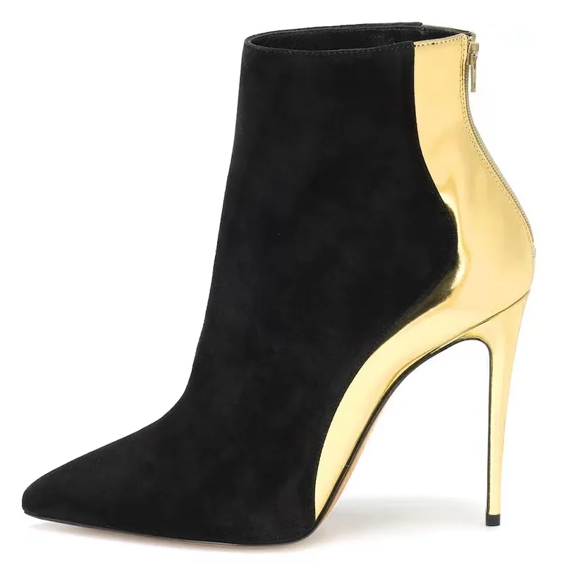 High Quality Suede Leather Ankle Boots Black Gold Mixed Stiletto High Heels Fashion Ankle Boots 2021 Winter Big Size 45 Back Zip
High Quality Suede Leather Ankle Boots Black Gold Mixed Stiletto High Heels Fashion Ankle Boots 2021 Winter Big Size 45 Back Zip