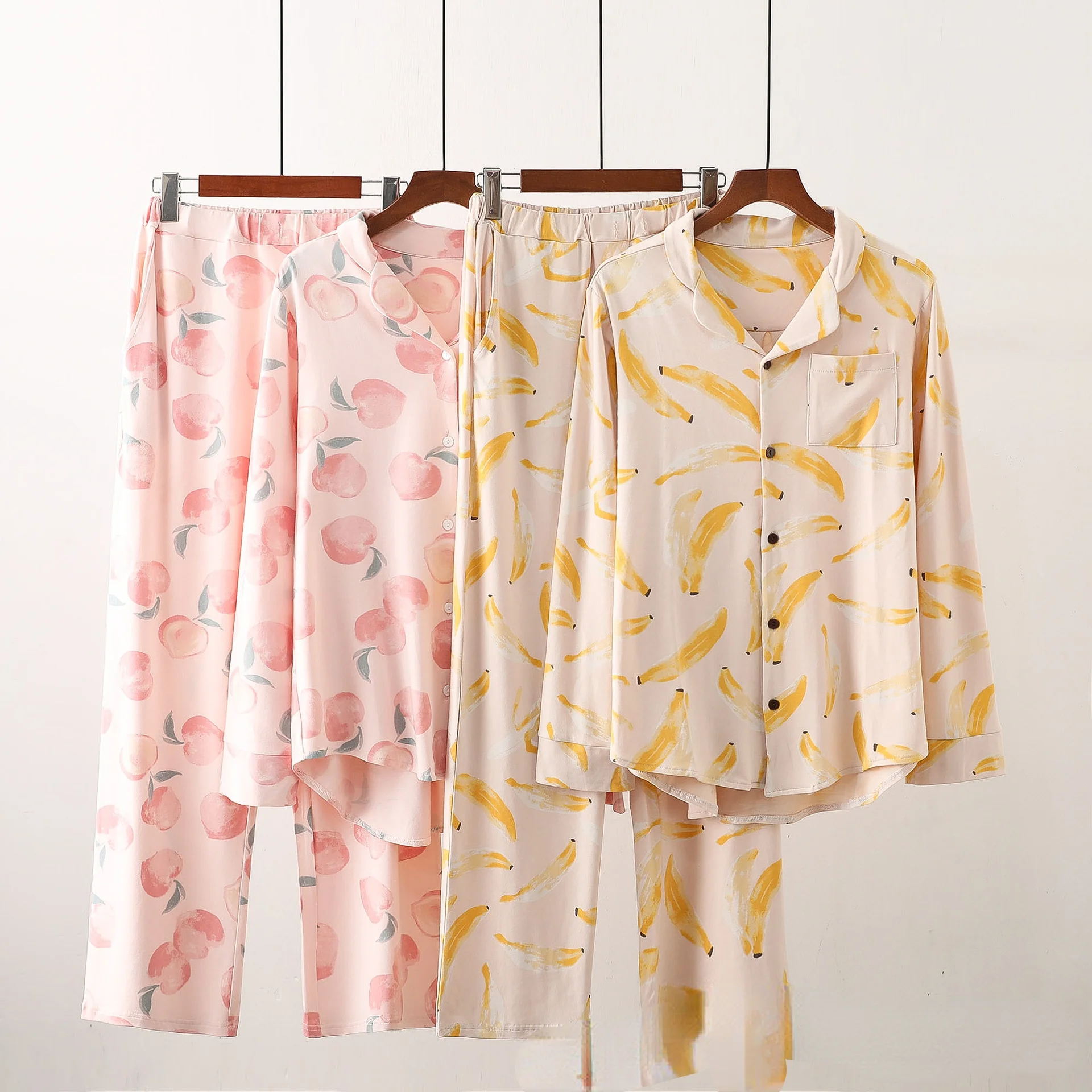 Modal cotton summer new sweet fruit peach banana casual pajamas long sleeved trousers set home clothes women
Modal cotton summer new sweet fruit peach banana casual pajamas long sleeved trousers set home clothes women