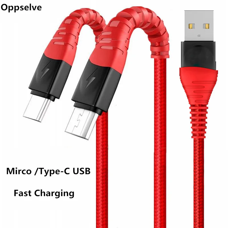 Фото Oppselve usb кабель в оплетке type C и Micro USB для зарядки samsung Xiaomi LG Tablet Redmi note 7 зарядный шнур