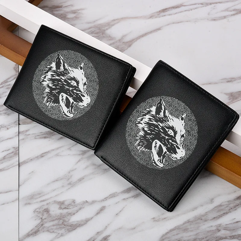 Фото Мужской кошелек короткий винтажный кожаный брендовый классный с головой волка