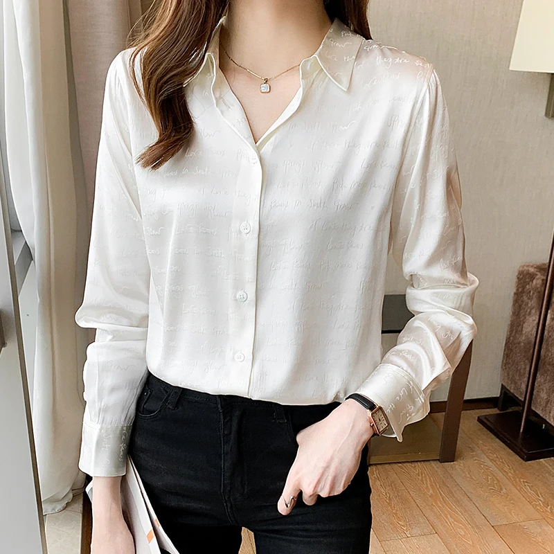 Satin Women Shirts Autumn 2021 Loose Long-sleeve Temperament Office Lady Button Up Shirt
Satin Women Shirts Autumn 2021 Loose Long-sleeve Temperament Office Lady Button Up Shirt