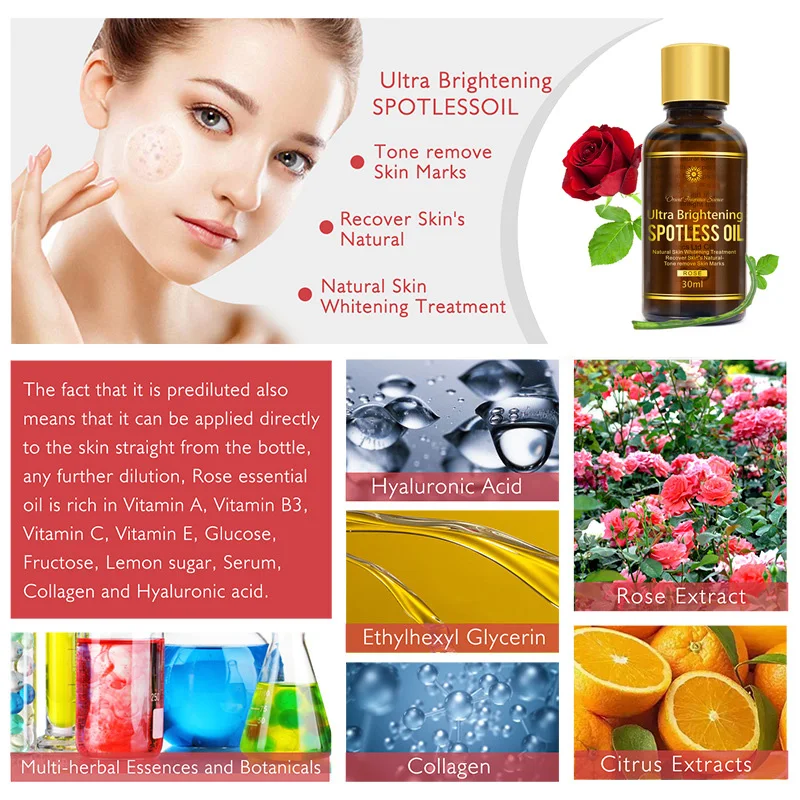 Moisturizing Freckle Rose Essential Oil Fade Fine Lines Massage Body Essential Oil Remove spots Uitra Brightening Spotless Oil
Moisturizing Freckle Rose Essential Oil Fade Fine Lines Massage Body Essential Oil Remove spots Uitra Brightening Spotless Oil