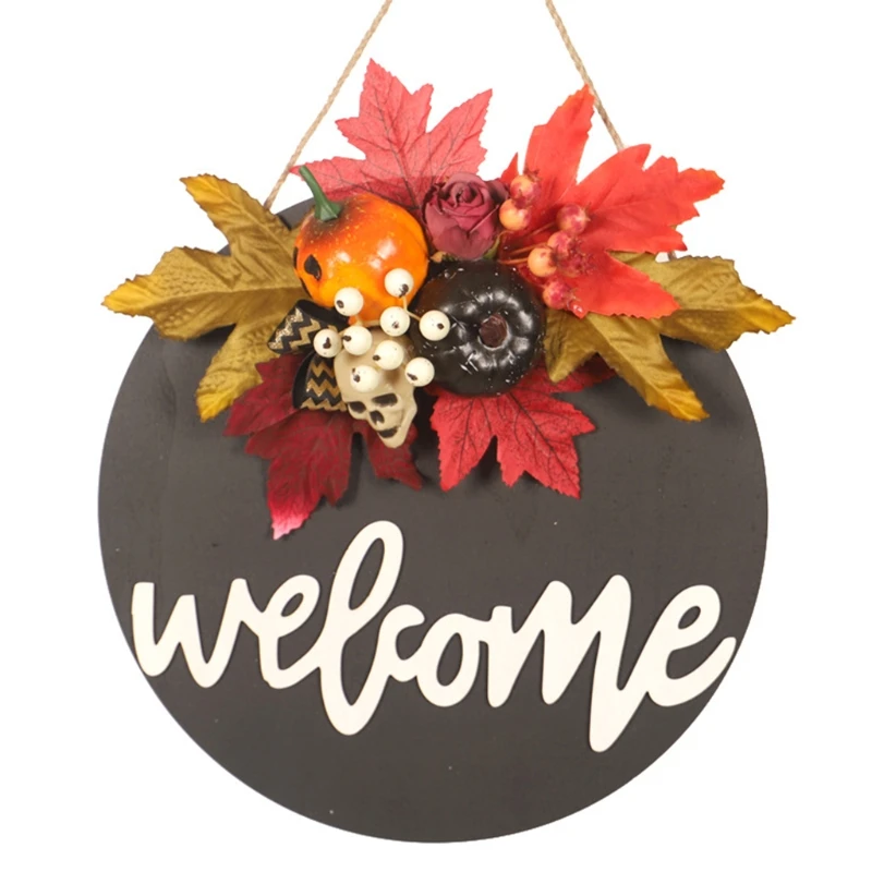 Halloween Wooden Front Door Sign Skull Pumpkin Realistic Maple Leaf Pendant Round Wreath Ornaments Porch Hanger Decor
Halloween Wooden Front Door Sign Skull Pumpkin Realistic Maple Leaf Pendant Round Wreath Ornaments Porch Hanger Decor