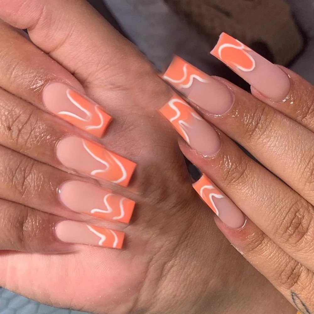 24Pcs Long Orange Wave Series False Nails Wearable French Ballerina Fake Nails Full Cover Nail Tips Press On Nails Coffin
24Pcs Long Orange Wave Series False Nails Wearable French Ballerina Fake Nails Full Cover Nail Tips Press On Nails Coffin