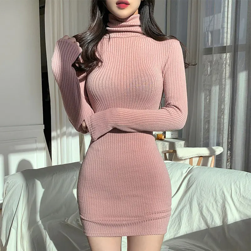 Knitted Mini Dress Turtleneck Long Sleeve Screw Style Slim Bodycon Pink Sexy Korean Fashion Knit Winter Dresses For Women 2021
Knitted Mini Dress Turtleneck Long Sleeve Screw Style Slim Bodycon Pink Sexy Korean Fashion Knit Winter Dresses For Women 2021