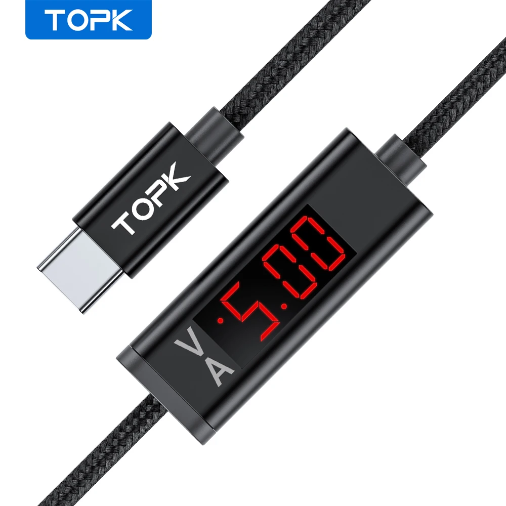 Кабель USB Type-C TOPK1M для Xiaomi Micro кабель с цифровым дисплеем Redmi 9 8 Samsung Galaxy мобильный