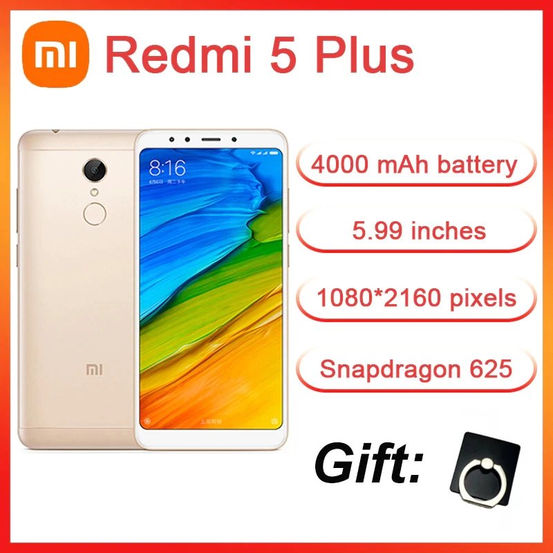 

Xiaomi Redmi 5 plus Smartphone 3GB 32GB with 4000mAh Battery Dragon 625 Eight-core Processor 5.99 Inch Large Screen