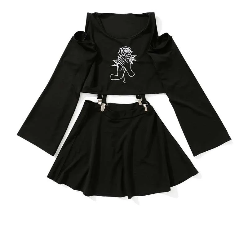 Harajuku Women's Dress Handheld Rose Embroidery Black Short Mini A-Line Punk Style Dress Female Sets 2020 New Two Pieces
Harajuku Women's Dress Handheld Rose Embroidery Black Short Mini A-Line Punk Style Dress Female Sets 2020 New Two Pieces