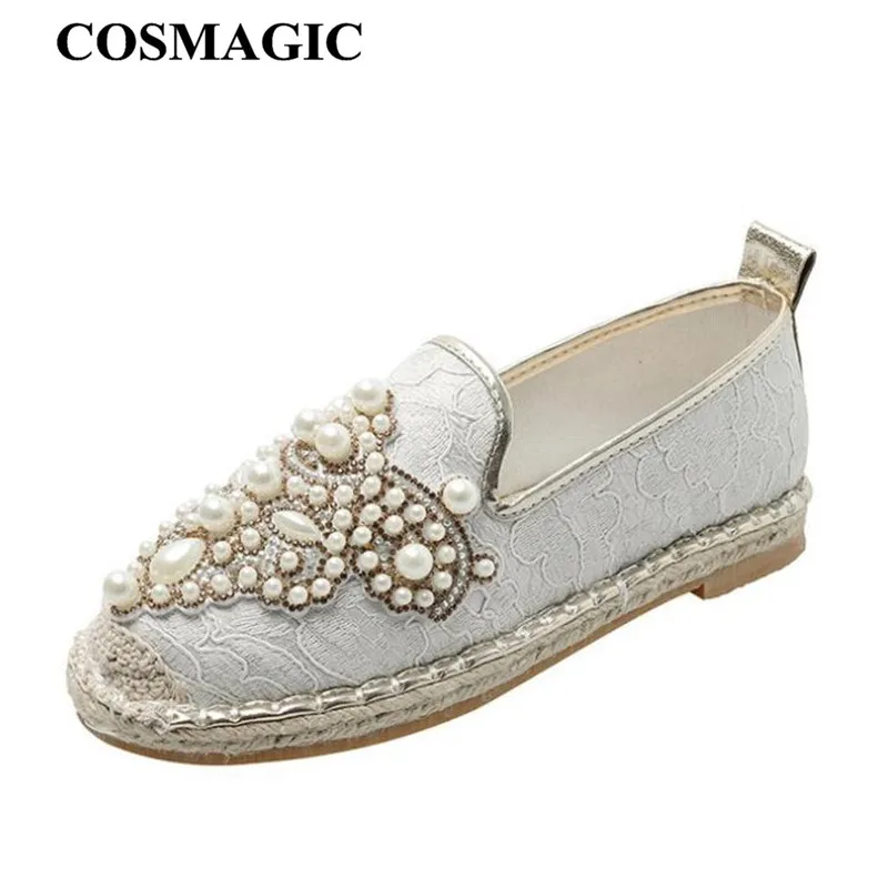 Модные женские повседневные эспадрильи COSMAGIC 2019 с жемчугом рыбаки плоская обувь
