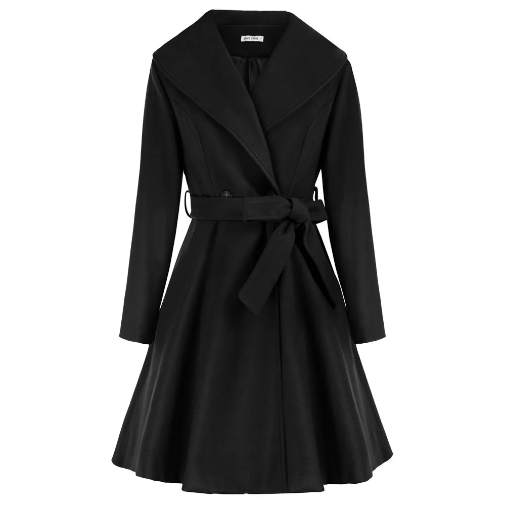 GK Women Shawl Lapel Overcoat With Belt Knee Length A-Line Peacoat With Belt-fitted Loops Matched Belt Is Removable
GK Women Shawl Lapel Overcoat With Belt Knee Length A-Line Peacoat With Belt-fitted Loops Matched Belt Is Removable