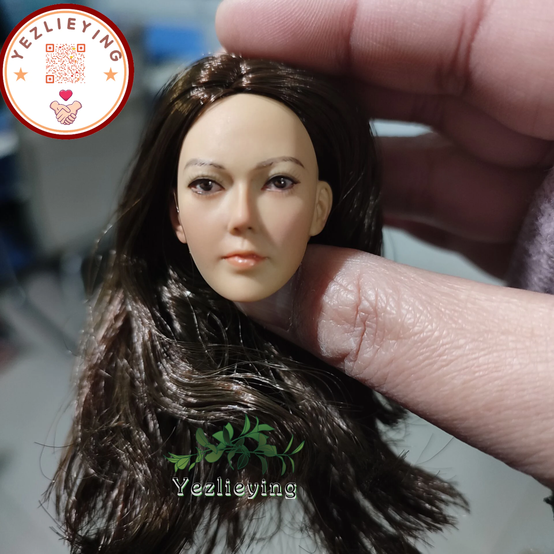 

KUMIK 1/6 Scale Action Figure Accessories Female Head Sculpt KM 13-56 Brown Curly Hair HeadCarving F 12" Body for children Gift