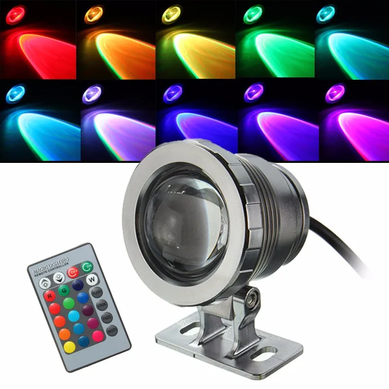 

10W RGB LED Light Fountain Pool Pond Spotlight Underwater Waterproof Outdoor Garden Landscape Lighting + Remote AC85-265V/DC12V