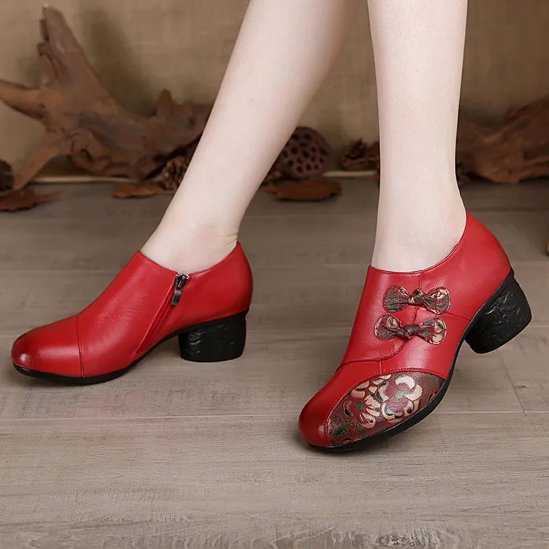 Туфли Xiuteng женские на среднем каблуке повседневная обувь из натуральной кожи
