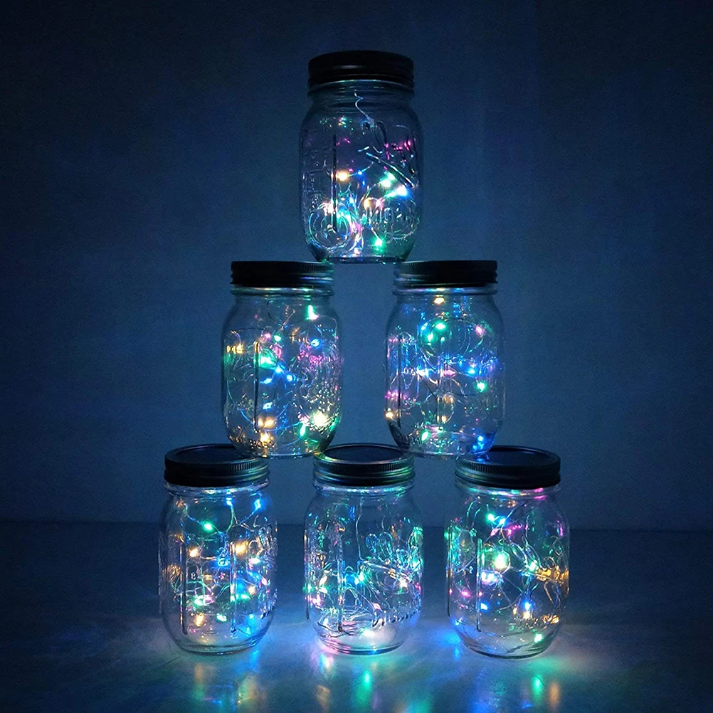 6 шт Jar огни 20 Солнечная светодиодные Красочный гирлянда крышки вкладыш для шланг