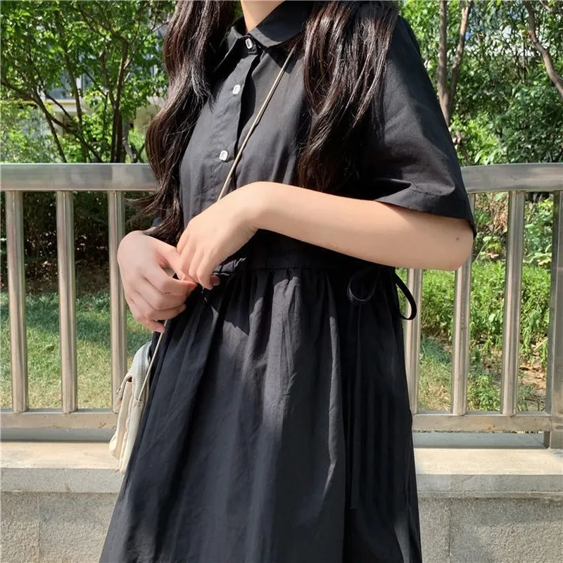 Short Sleeve Dress Women Solid Black Single Breasted A-line Summer Elegant Trendy Casual Loose Students Ulzzang Preppy Style Ins
Short Sleeve Dress Women Solid Black Single Breasted A-line Summer Elegant Trendy Casual Loose Students Ulzzang Preppy Style Ins
