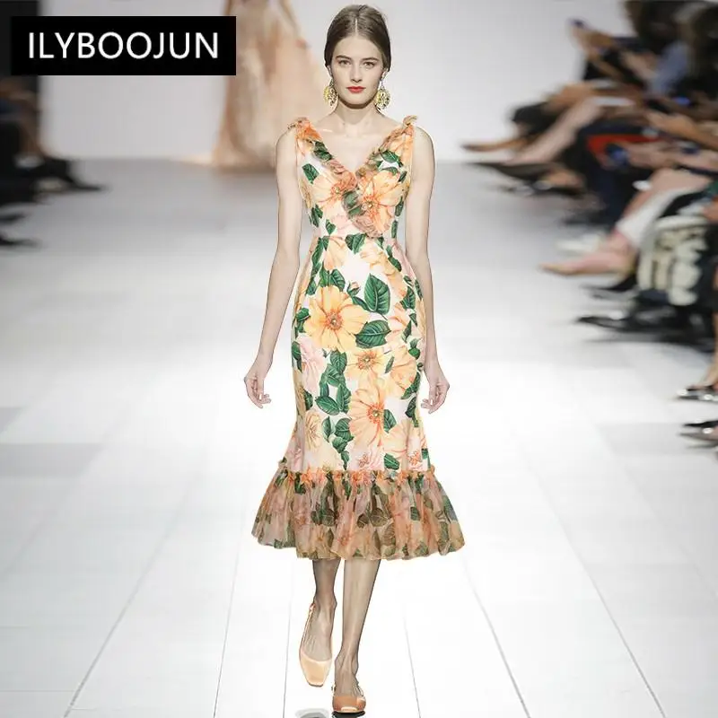 Fashion Designer Summer Mermaid Dress Women's Ruffles V-neck Camellia Floral Print Bohemia Holiday Midi Dresses
Fashion Designer Summer Mermaid Dress Women's Ruffles V-neck Camellia Floral Print Bohemia Holiday Midi Dresses