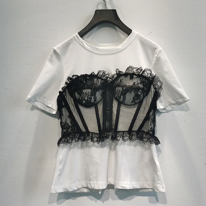 High Quality Niche Design Spring and Summer New Lace Stitching Bra Cup Slim Bottoming Short-sleeved T-shirt Cotton Top Women
High Quality Niche Design Spring and Summer New Lace Stitching Bra Cup Slim Bottoming Short-sleeved T-shirt Cotton Top Women