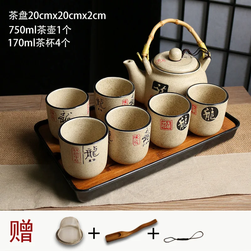 

Чайный сервиз, Японский керамический чайный набор в стиле ретро, домашний чайник большой емкости, фильтрация кунг-фу заварочный чайник, чаш...