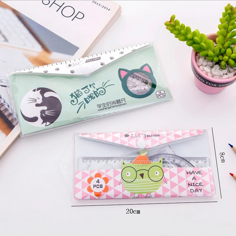 4pcs/set kawaii Cartoon Ruler Gradenboog Set Accessories For Office School Stationery Novelty Gift Plastic Material Escolar
4pcs/set kawaii Cartoon Ruler Gradenboog Set Accessories For Office School Stationery Novelty Gift Plastic Material Escolar