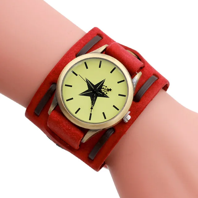 Punk Men's Watch Personality Retro Copper Five-pointed Star Big Dial Watch Real Cowhide Strap Men's Watch 
Punk Men's Watch Personality Retro Copper Five-pointed Star Big Dial Watch Real Cowhide Strap Men's Watch