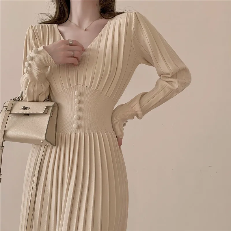 Elegant Chic Pleated Sweater Dress Women's Slim French Femme Vestido Spring Autumn Winter Fashion Single-Breasted
Elegant Chic Pleated Sweater Dress Women's Slim French Femme Vestido Spring Autumn Winter Fashion Single-Breasted