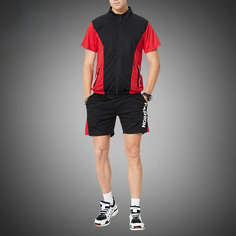 

LBL Mens Tracksuits Summer Short Sleeve Zipper Sweatshirt + Shorts Suit Male 2PC Casual Shorts Sets 2021 Fitness Sportsuits Men