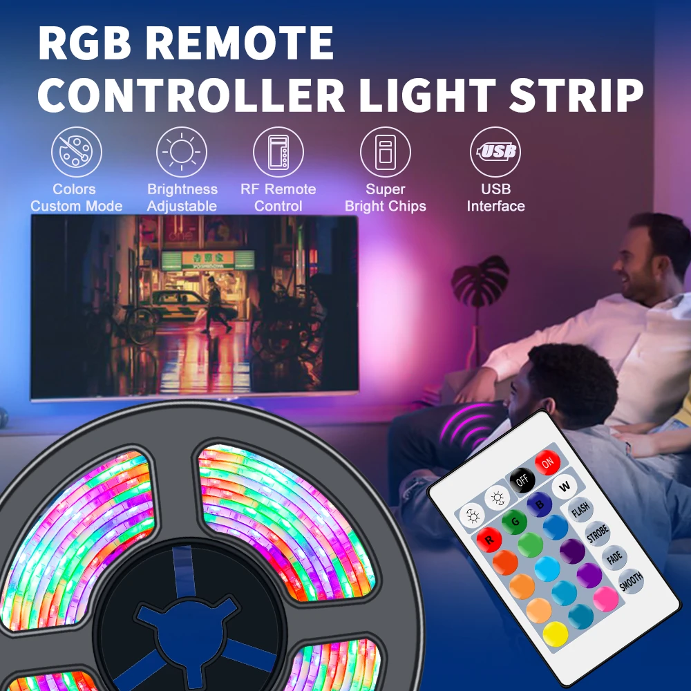 RGB Strip Light LED Ribbon Tira USB 5V Waterproof Colorful Changeable Smart Lamp Strip Indoor Decoration RGB Dimmable TV Backlit
RGB Strip Light LED Ribbon Tira USB 5V Waterproof Colorful Changeable Smart Lamp Strip Indoor Decoration RGB Dimmable TV Backlit