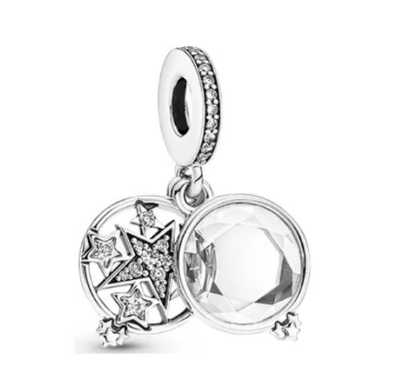 

Authentic 925 Sterling Silver Magnified Star Double Dangle Bead Charm Fit Women Pandora Bracelet & Necklace Jewelry