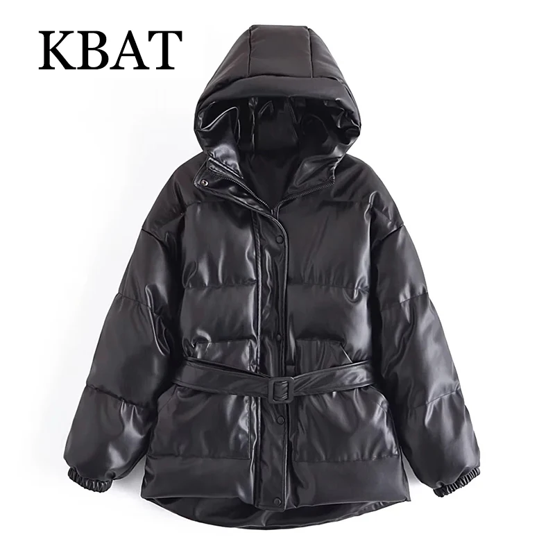 KBAT 2021 Women Fashion PU Faux Leather Parka Coats Long Sleeve Hooded Jacket Coats With Belt Female Chic Elegant Outerwear Tops
KBAT 2021 Women Fashion PU Faux Leather Parka Coats Long Sleeve Hooded Jacket Coats With Belt Female Chic Elegant Outerwear Tops