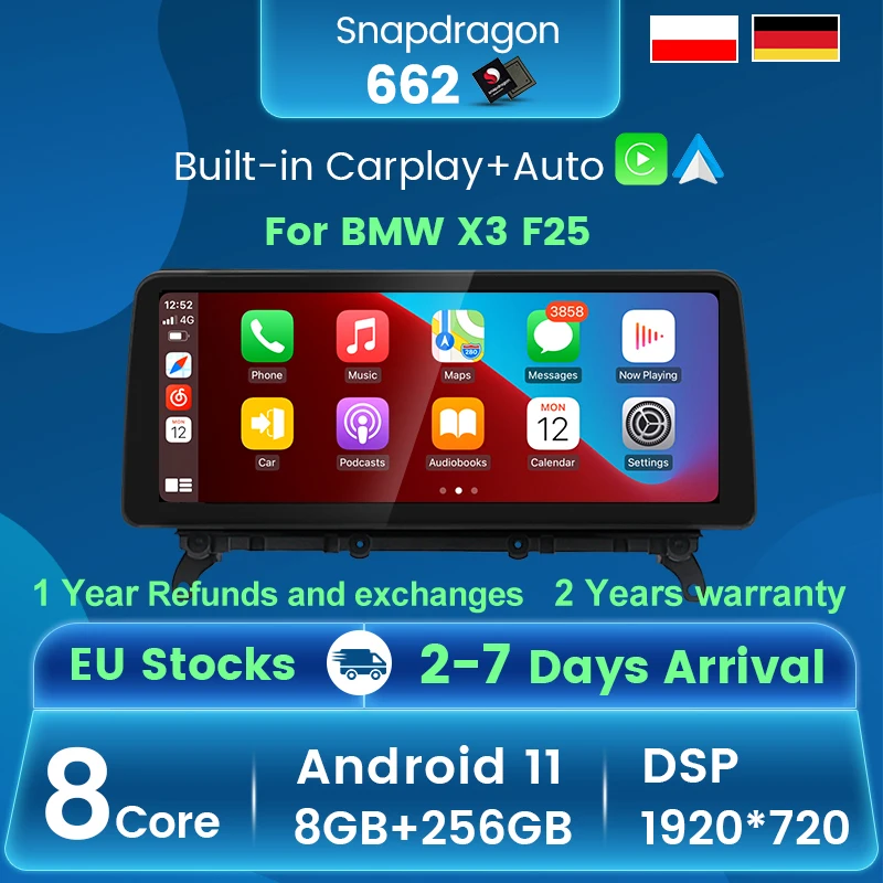 Автомобильный мультимедийный радиоприемник GPS для BMW X3 F25 / X4 F26, Qualcomm Snapdragon 662, Android 11, большой экран HD 12,5 дюйма, 8-ядерный, 256 ГГц, без DVD
Автомобильный мультимедийный радиоприемник GPS для BMW X3 F25 / X4 F26, Qualcomm Snapdragon 662, Android 11, большой экран HD 12,5 дюйма, 8-ядерный, 256 ГГц, без DVD