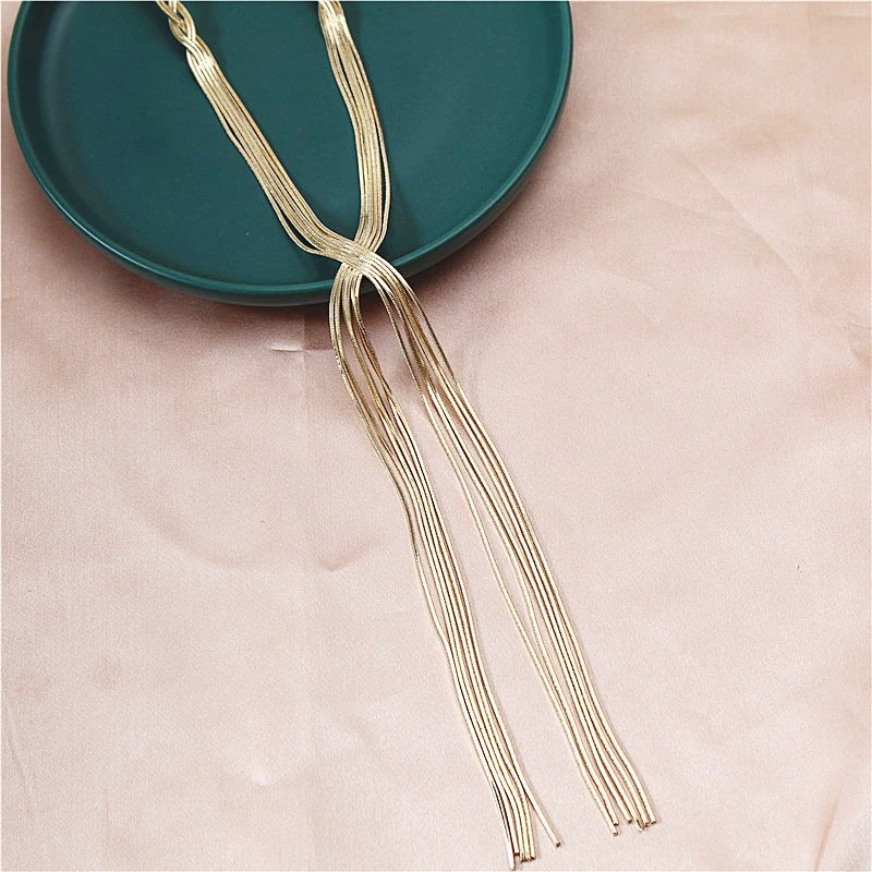 Long Statement Twisted Y Shape Gold Tassel Necklace for Women Female Wedding Daily Pendant Sweater Jewelry Accessories | Украшения и