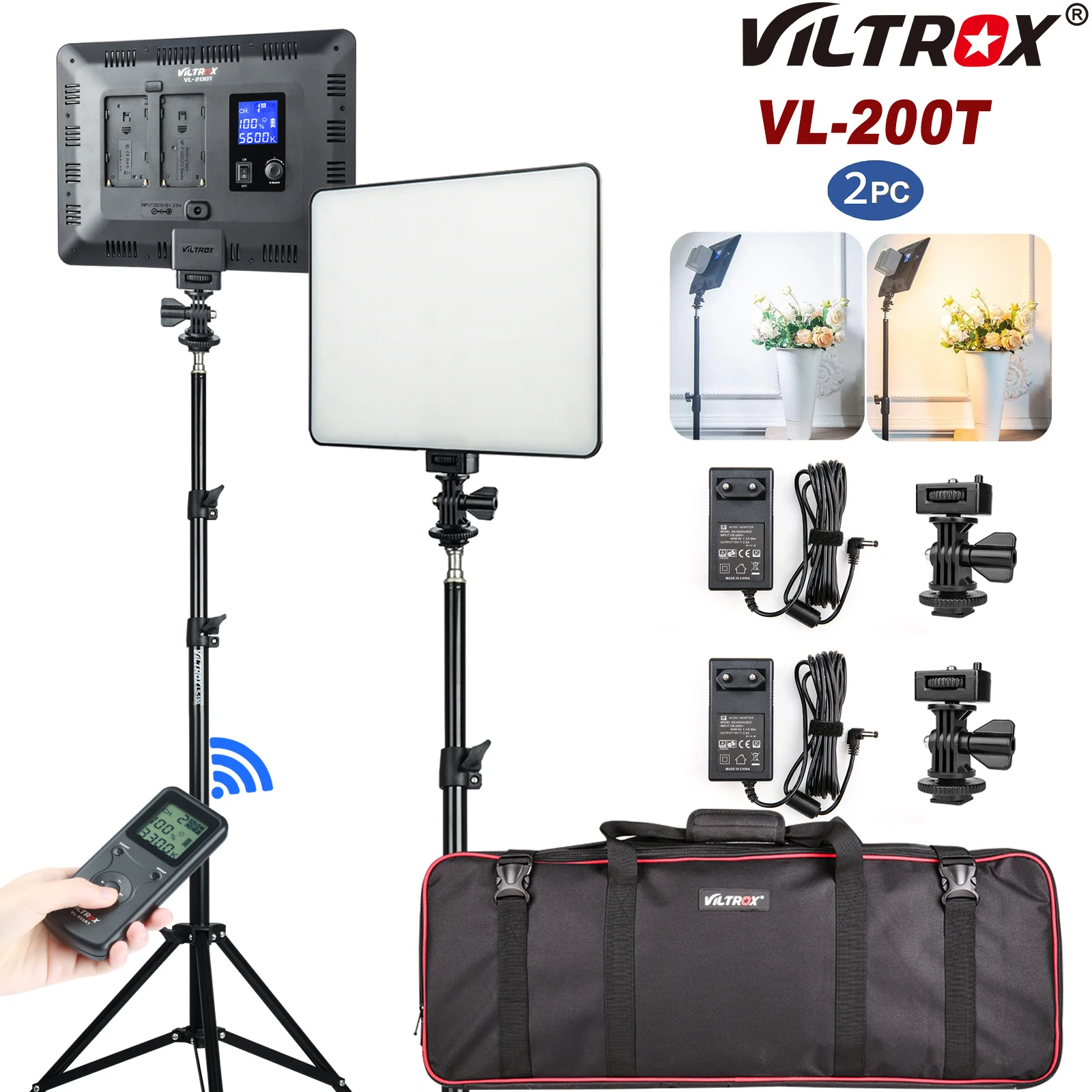 VILROX VL-200T LED Video Light 2 in 1 Kit Photographic Lighting Studio Lamp Bi-color 3200K-5600K with Tripod for Youtube TikTok 
VILROX VL-200T LED Video Light 2 in 1 Kit Photographic Lighting Studio Lamp Bi-color 3200K-5600K with Tripod for Youtube TikTok
