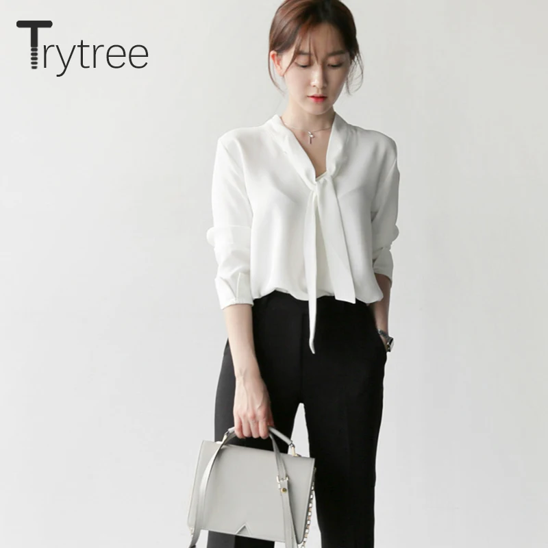 Trytree 2020 Spring Autumn Blouse Women Casual V-neck Bow Solid 2 Color Loose Fashion All-Purpose Style Office Lady Blouse Tops
Trytree 2020 Spring Autumn Blouse Women Casual V-neck Bow Solid 2 Color Loose Fashion All-Purpose Style Office Lady Blouse Tops