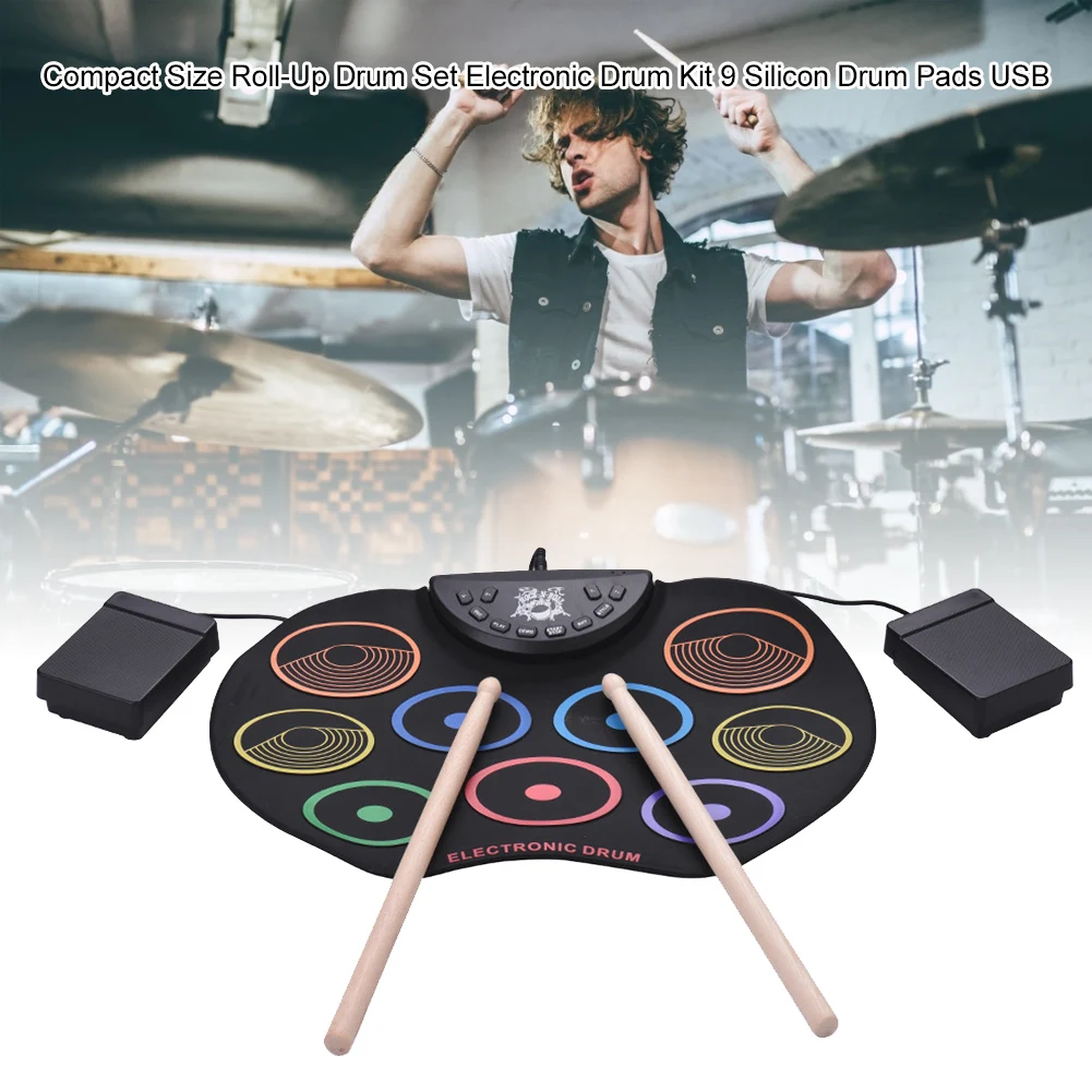 Compact Size Electronic Roll-up Drum Kit 9 with Drumsticks Foot Pedals Usb Silicone Drum Pads / Battery Powered for Kids
Compact Size Electronic Roll-up Drum Kit 9 with Drumsticks Foot Pedals Usb Silicone Drum Pads / Battery Powered for Kids