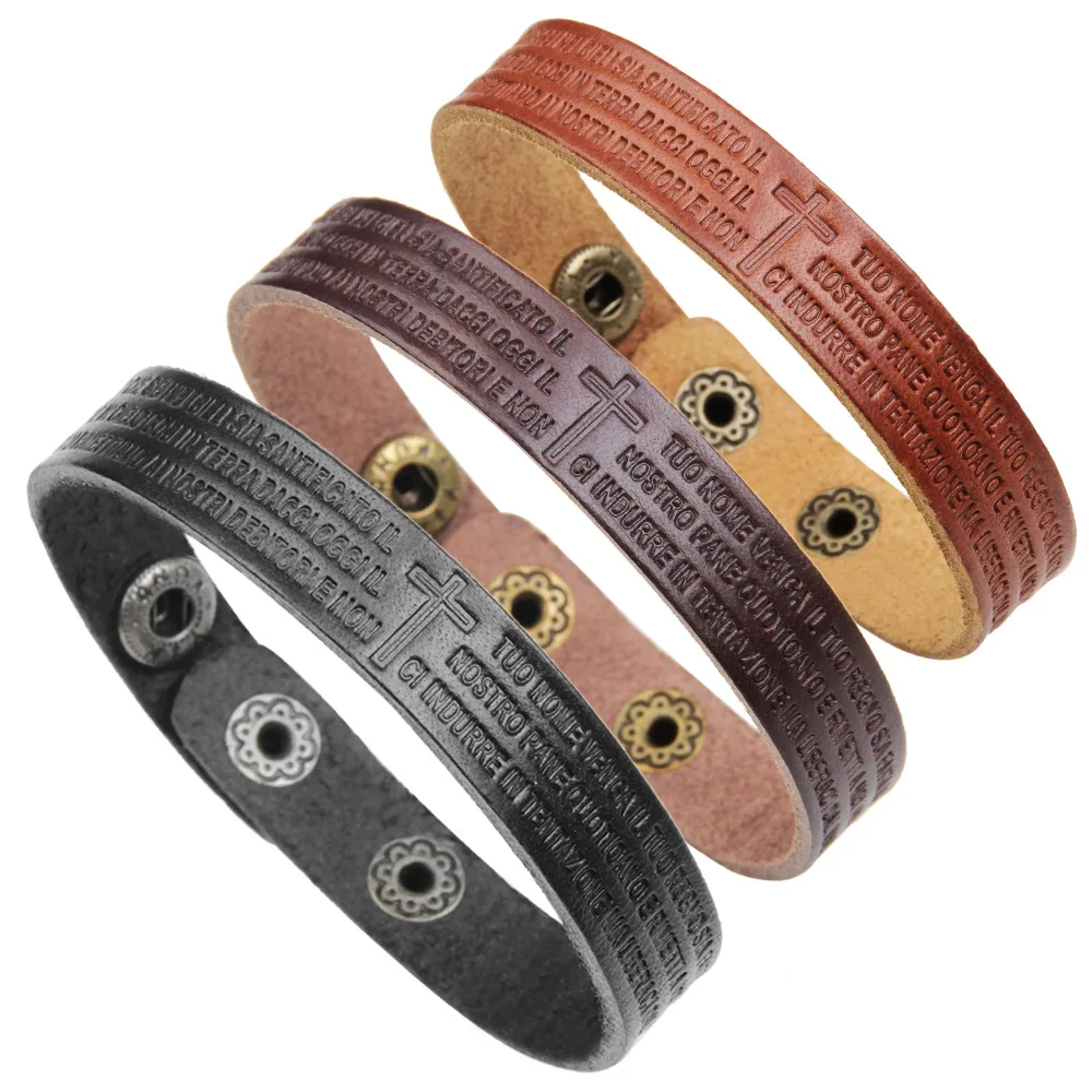 Red Brown Black Colors Men Jewelry Ancient Roman Revival Bracelet New Cross Cow Leather Christ Indentation Bracelet Light Wear 
Red Brown Black Colors Men Jewelry Ancient Roman Revival Bracelet New Cross Cow Leather Christ Indentation Bracelet Light Wear