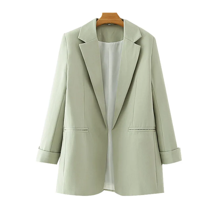 Women Fashion Office Wear Solid Basic Blazer Coat Casual No Button Curled Sleeve Vintage Long Sleeve Female Outerwear Chic Tops
Women Fashion Office Wear Solid Basic Blazer Coat Casual No Button Curled Sleeve Vintage Long Sleeve Female Outerwear Chic Tops