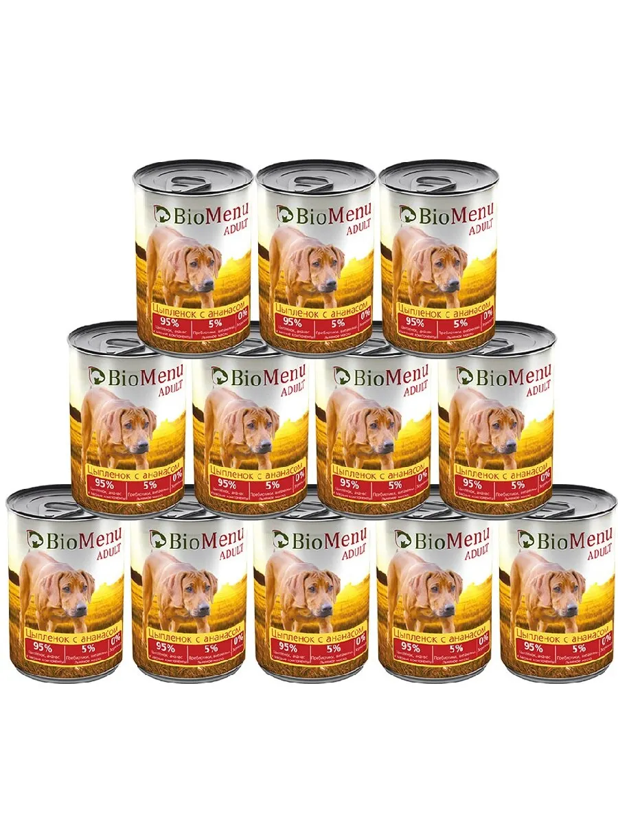 BioMenu ADULT Консервы д/собак Цыпленок с Ананасами 95% МЯСО 410гр 12 шт.|Влажный корм для