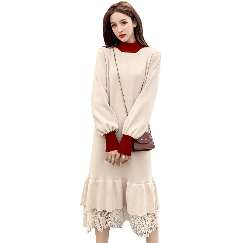 Make lace stitching long hair dress whom over-the-knee qiu dong render turtleneck sweater loose languid is lazy
Make lace stitching long hair dress whom over-the-knee qiu dong render turtleneck sweater loose languid is lazy