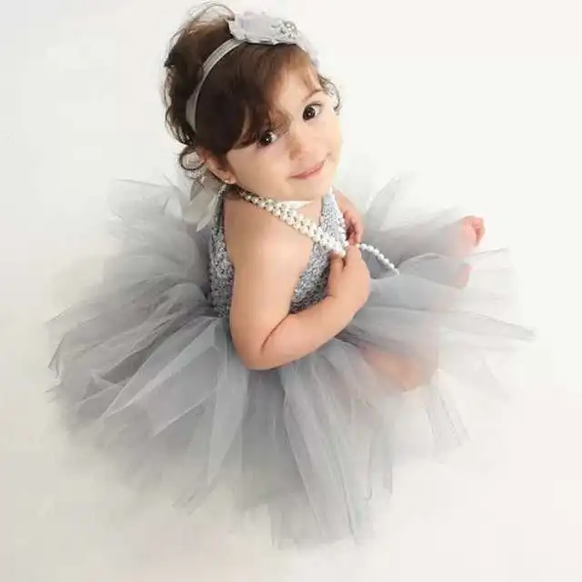 

Lovely Baby Flower Tutu Dress Infant Girls Crochet 1Layer Tulle Ballet Dress Corset Dance Tutu with Headband Newborn Party Dress