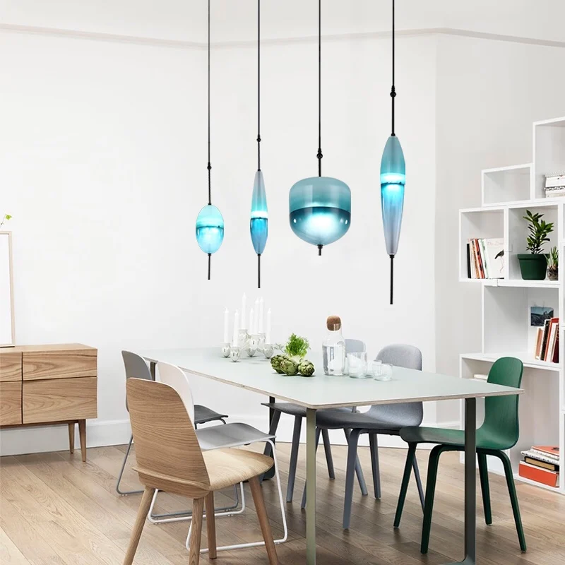 Nordic glass chandelier restaurant bar single head creative personality small droplight designer light blue gradient luxury lamp
Nordic glass chandelier restaurant bar single head creative personality small droplight designer light blue gradient luxury lamp