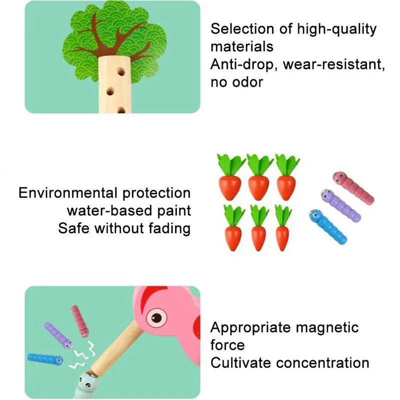 Montessori Toys Wooden Toy Set Carrots Harvest Shape Toy For Kids Bird Catching Color Worms Game Apple Tree Picking Magnetic Toy
Montessori Toys Wooden Toy Set Carrots Harvest Shape Toy For Kids Bird Catching Color Worms Game Apple Tree Picking Magnetic Toy