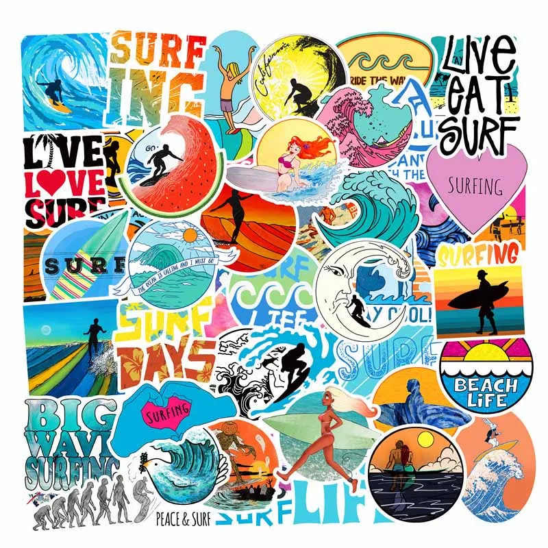 50 pcs / Pack Stickers Summer surf beach sticker For Children On The Laptop Fridge Phone Skateboard Suitcase Funny Cool Sticker | Игрушки и