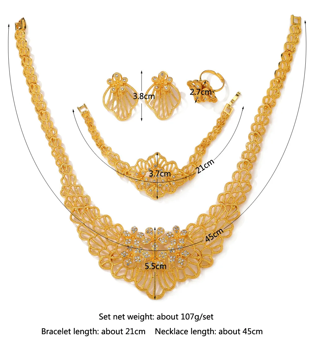 

WANGAIYAO женские позолоченные циркониевое ожерелье серьги кольцо браслет ювелирные изделия набор из четырех частей свадебные украшения