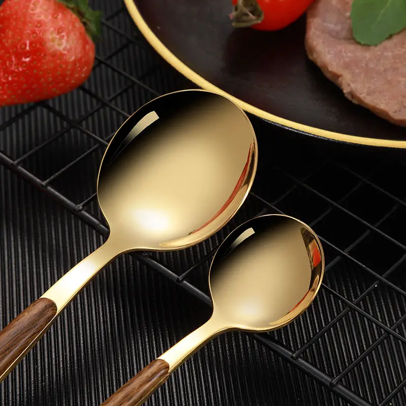 Five-piece Western Tableware Stainless Steel Cutlery Cutlery Silver Gold Wooden Handle Cutlery Cutlery Cutlery Kitchen Tools
Five-piece Western Tableware Stainless Steel Cutlery Cutlery Silver Gold Wooden Handle Cutlery Cutlery Cutlery Kitchen Tools