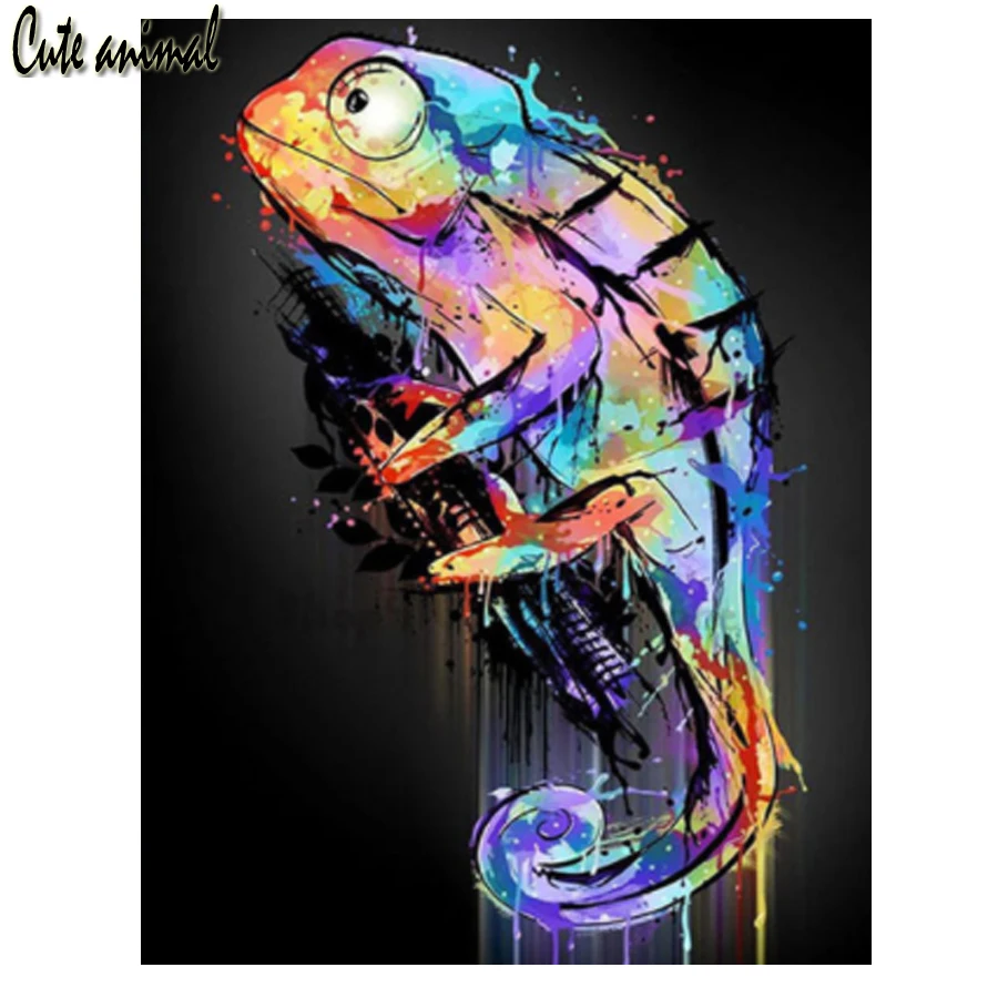 

Full Drill Square 5D Diamond Painting Abstract Colorful Animal Chameleon Cross Stitch Kits Diy Diamond Embroidery Paint With